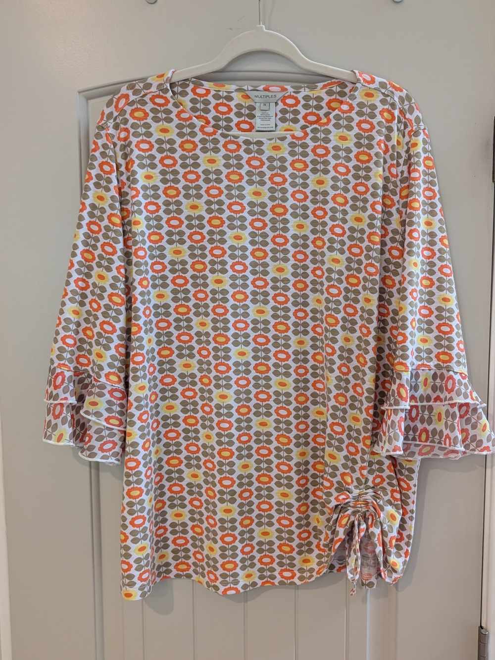 Multiples Floral Geo Tie-Hem Tunic in Orange, Yellow & Cream